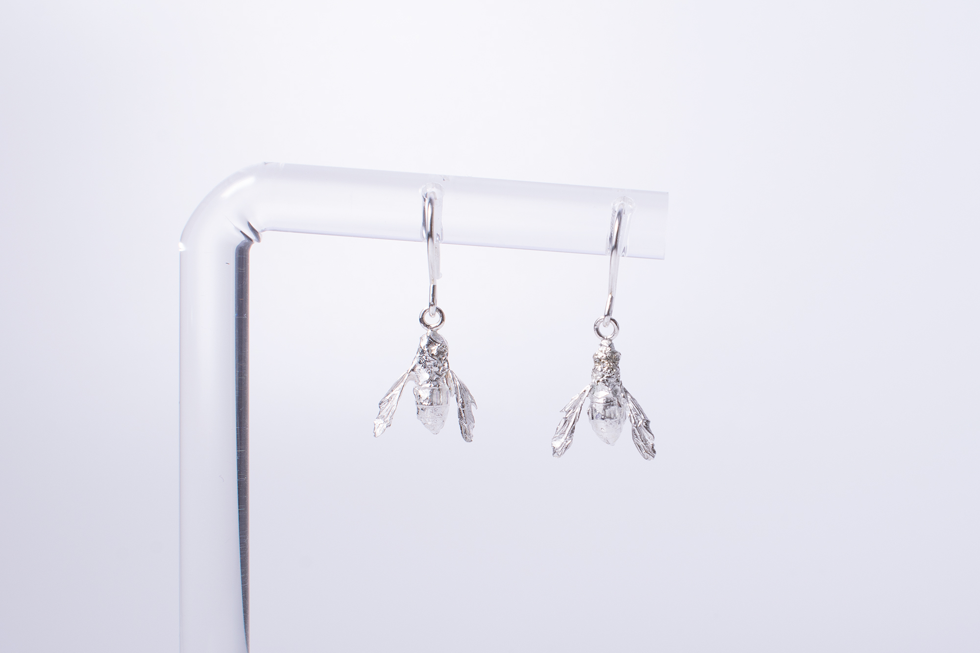 Real wasp earrings: sterling silver organic cast
