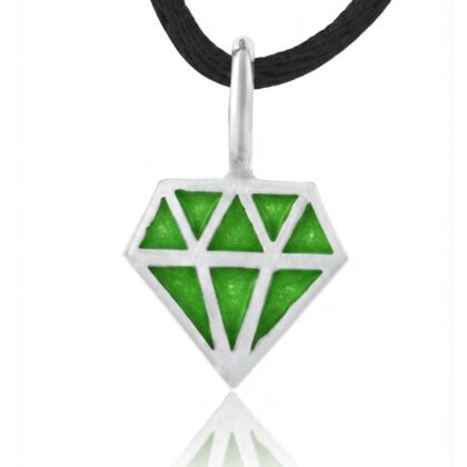 a sterling silver and enamel pendant in the form of a diamond - green