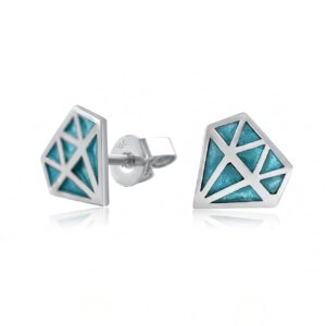 sterling silver diamond shaped blue ear studs