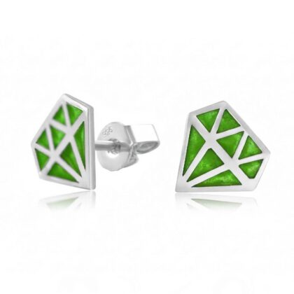 sterling silver diamond shaped green ear studs
